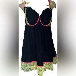Lane Bryant Cacique Plus 26/28 Lingerie Black Babydoll Balconette + Garter belt